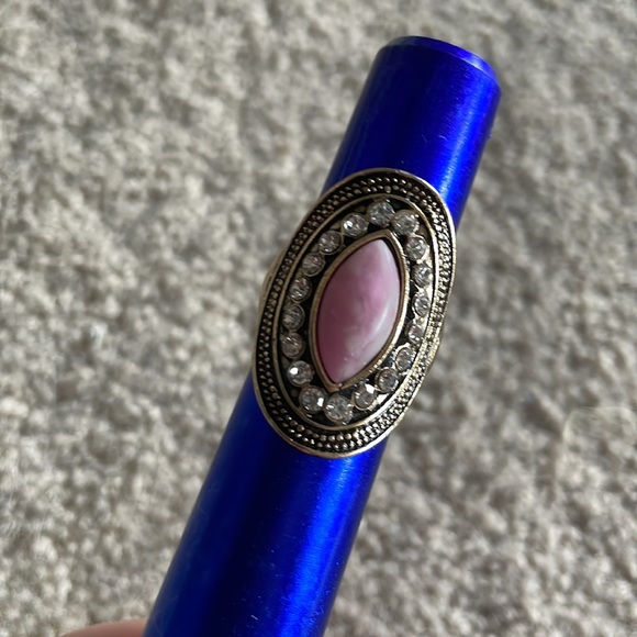 Pink Marquis Cut and Rhinestone Gold Oval Ring - Picture 2 of 5